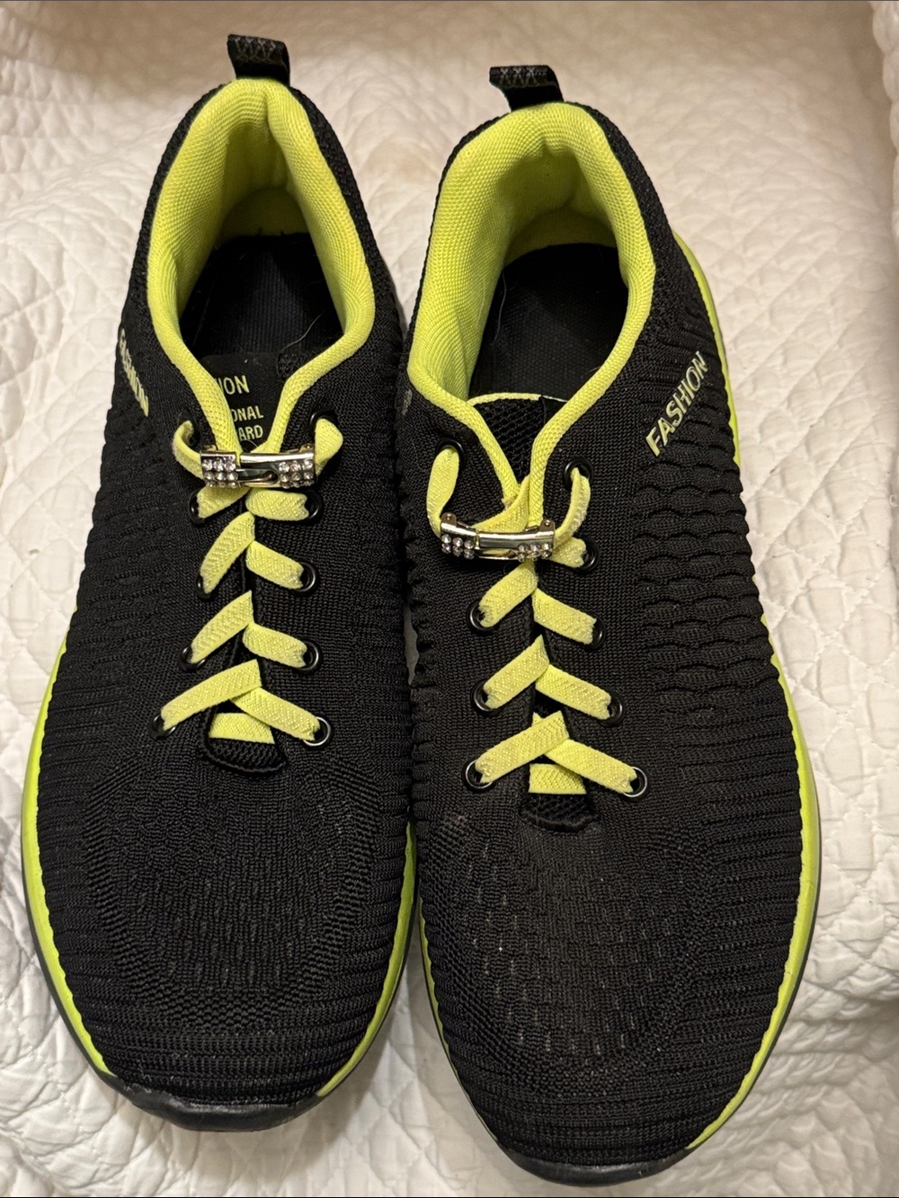 Black & Neon Yellow Knit Athletic Sneakers